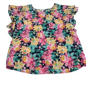 Floral Ruffle Sleeve Blouse Counterparts L Polyester Womens Top Bright Colors